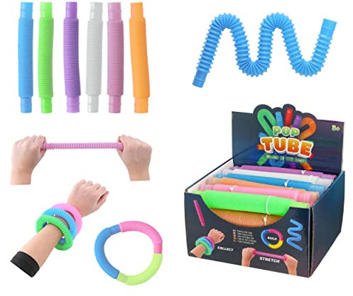 Stretch Pop Tube Pop Röhren 6 Stück 20x3cm bis 66cm ausziehbar leuchtet im Dunkeln 6 Farben Glow in The Dark