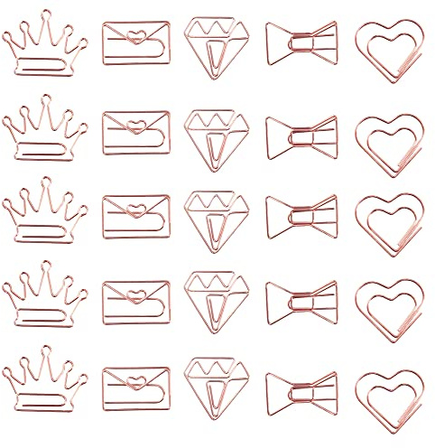 YDHfdc 50 Piezas Clips Oro Rosa, 5 Formas Creatividad Papel Clip, para Oficina, Escuela, Hogar, Papeles etc