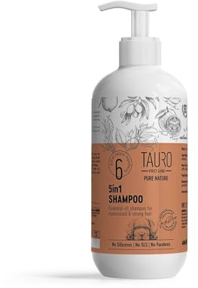 Tauro Pro Line Pure Nature 5-i-1 Fuktgivande hud- och rockschampo för hundar och katter – djup återfuktning för torra och skadade rockar, återställer och stärker håret med naturliga eteriska oljor för
