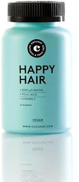 COCUNAT - Happy Hair - Haarwachstumsfördernde Vitamine - Stärkt, regt das Wachstum an und beugt Haarausfall vor - für starkes, dickes und glänzendes Haar - Biotin 5.000 mcg - 60 Stück