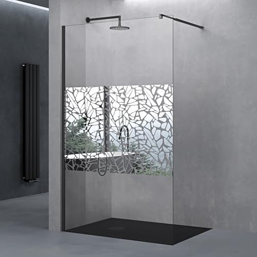 doporro Box Doccia Walk in 100x200 cm Parete Doccia Anticalcare in Vetro Temperato 10mm con Barra Stabilizzatrice Regolabile in Acciaio Inox Profilo Nero Bremen02BL-BRAM3