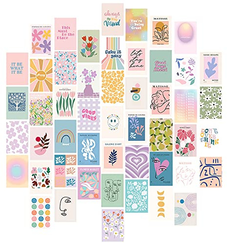 TNSLAND 50 Pièces Boho Esthétiques De Collage Mural Kit De Collage Mural Végétal Rétro Images Esthétiques Affiches D'art De Décoration De Chambre Indépendante Peach Teal Collage Dorm Decor (50 pcs)