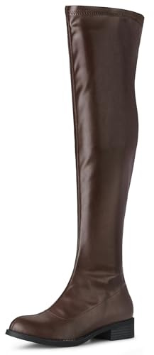 Allegra K Botas altas por encima de la rodilla con tacón de bloque y punta redonda para mujer, café, 41 EU