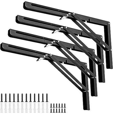 Cherbowing Klappkonsole Schwerlast 400 mm 4 Stücke Scharniere Klappbar Winkel Regalträger, Eisen Klappwinkel 90 Grad, Platzsparend