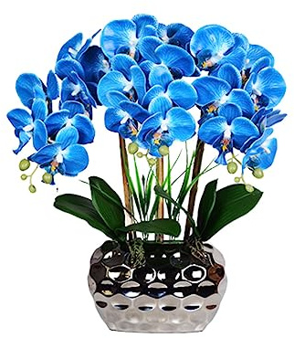 susiodeu Konstgjord orkidé Bonsai med vas Levande Phalaenopsis Real Touch Faux Växter Orkidéer Blommor Vardagsrum Bröllop, Blå