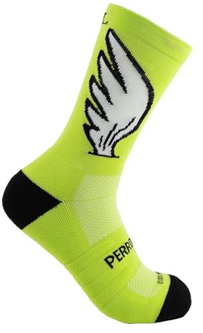 PERRO LOCO CLOTHES Calcetines RUNNING con Alas para hombres y mujeres. Antiampollas, antiolores, compresión, sin costuras, divertidos, de colores originales. (Alas 34 36 Verde)