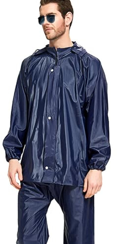 Eterspr Vattentät regnponcho för vuxna, vattentät regnponcho med huva, lämplig för vandring, cykling, camping och resor, Marinblå, XL