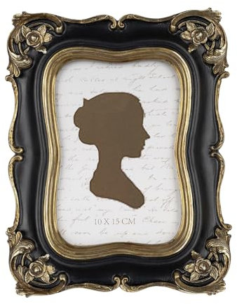 Tone Link. Vintage Picture Frame 4x6 Inch, Luxury Antique Photo Frames with Glass Front, Tabletop Wall Hanging, Black and Gold