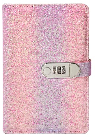 NectaRoy Dagbok med Lås, Glittermaterial Dagbok, A5 Resedagbok, Dagbok för Flickor, för Kontor, Skola, Studenter, Brevpapper, Födelsedagspresent, 22 x 15 cm