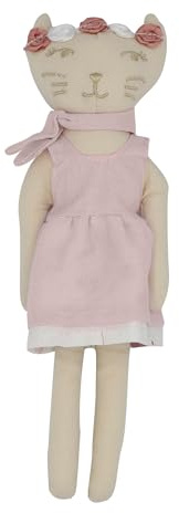 Trois Kilos Sept - Babytygdocka - födelse - uppvaknande leksak - nyfödd - 100% ekologisk bomullspoplin - katt - rosa - 20 cm