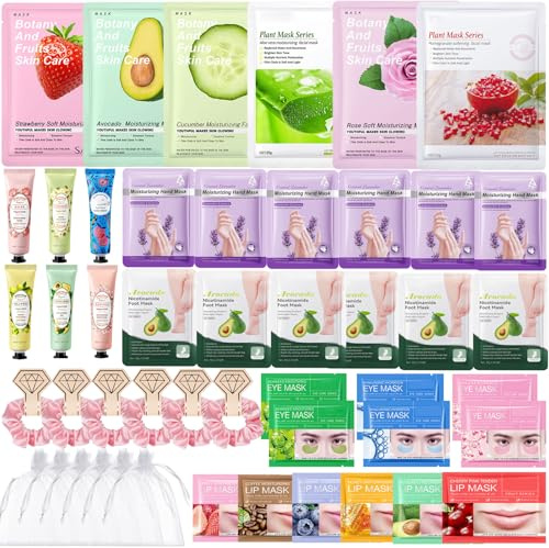 Spa Party Supplies for Women, Spa Party Favors,Facial Masks,Foot Mask,Under Eye Patches,Hand Mask,Hand Cream,Lip mask,Spa Day Kit,Birthday Baby Shower Gifts for Women Sleepover, Skin Care Set