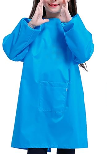 Yiqeenho Kids Art Smock Waterproof Painting Apron Artist Smocks for Children Long Sleeve Smock with Pocket Blue 3XL Fit Height 130-160CM