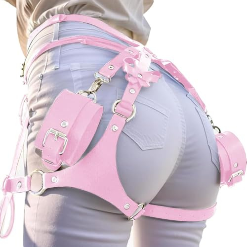 Heavelove Harnais de cuisse punk en cuir synthétique pour femme et fille - Chaîne de taille pour Halloween, rose, taille unique