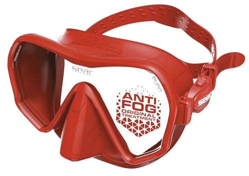 SEAC Pura – Frameless Single-Lens Silicone Diving Mask | Antifog Low Volume Mask for Diving and Snorkeling with 3D Buckle, Red