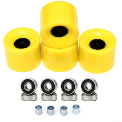 Longboard-hjul 4 st 60 x 45 mm 78 A PU-material med ABEC9-lager och distanser för gata och vanliga skateboards (gul)