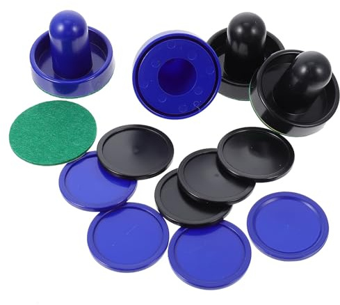 Mikikit Lot 2 Sets D’Accessoires pour Hockey sur Air, 60 Mm Pousseurs en Plastique Noirs et Bleu Roi, 51 Mm Palets Ronds en Plastique, 4 Pièces par Couleur, Remplacement pour Table