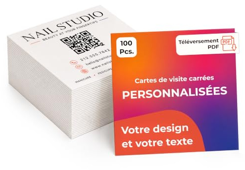 Cartes de visite personnalisées, logo ou texte, 65 × 65 mm, lot de 100