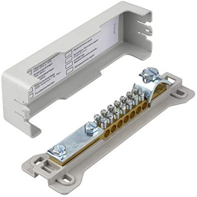 REV Erdungsschiene, Potentialausgleichsschiene plombierbar, 9 Anschlüsse, grau