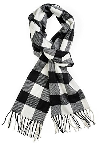 Plum Feathers Super Soft Luxurious Cashmere Feel Winter Scarf (Black-White Buffalo Check)