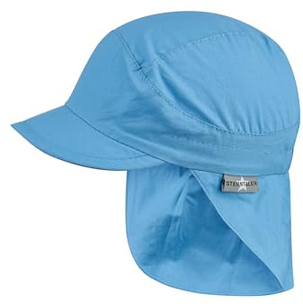 Sterntaler Schirmmütze Nacken Basic - Unisex Baby- und Kinder Mütze mit Nackenschutz - UV-Schutz 50+ Hut aus Popeline (Bio) - leichte Sommer Kopfbedeckung mit Gummiband - samtblau, Größe 57