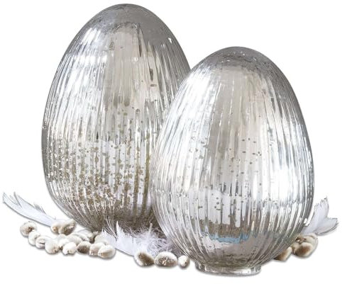 Loberon Osterei 2er Set Duvera Silber - Deko Eier aus Glas - Osterdeko mit Graziler Reliefstruktur - Ideal für Ostern & als Frühlingsdeko - 2 Größen
