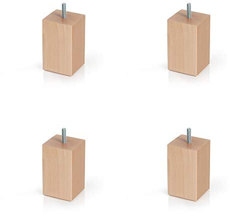 4un. Pata pie mueble en madera de haya con barniz natural mate. Altura 100mm forma cuadrada