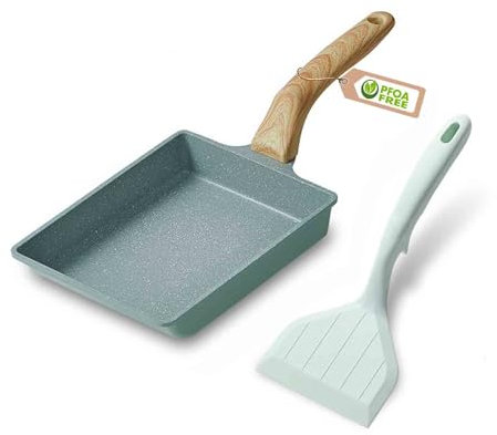 HARLIANGXY Tamagoyaki Sartén japonesa para tortillas con espátula de silicona, sartén cuadrada japonesa, revestimiento antiadherente(libre de FOA), 20x15cm