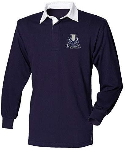 Super Lemon Schottland Rugby Langarmshirt - Exklusives Retro Vintage Design für Erwachsene, Unisex Rugby Shirt für Männer und Frauen, ideal für schottische Rugby Fans der 6 Nationen und WM, blau, 3XL