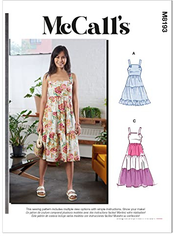 McCall M8193A5 Misses' Pinafore Dress Sewing Pattern Kit with Style Variations, Code M8193, Sizes 6-8-10-12-14