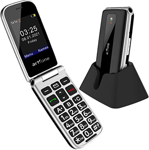 artfone Big Button Mobile Phone for Elderly, Senior Flip Phones Sim Free Unlocked GSM Mobile Phone with Dock, 2.4 LCD Display, SOS Button, Talking Numbers, FM Radio, Torch, 1000mAh Battery