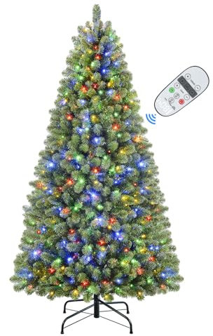 SHareconn 6ft Prelit Premium Artificial Classic Spruce Christmas Tree with Remote Control,Timer, and 330 Warm White & Color LED Changing Lights, 952 Branch Tips, Perfect Choice for Xmas Decoration6 FT