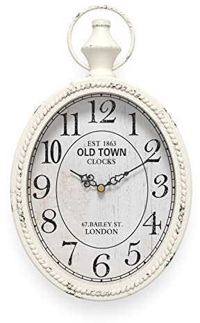Menterry Small Retro Oval Wall Clock, Antique Old Design, White Vintage Style, Battery Operated Silent Decor Wall Clocks for Kitchen,Bedroom,Farmhouse,Bathroom (11.2 H x 6.7 W)