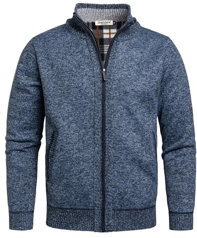 Oralidera Cárdigan de Punto para Hombre Invierno Suéter Grueso Abrigo Cuello Alto Rebecas Chaqueta de Caballero Casual Cálido Suéter con Cremallera, Azul, XL