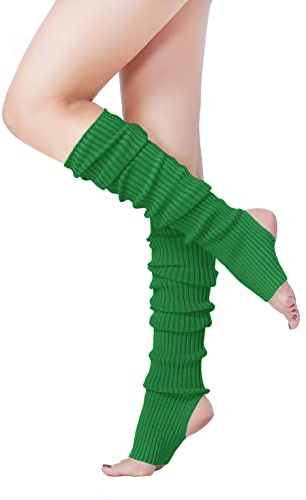 v28 Women’s Neon Knit Leg Warmer for 80s Party Dance Sports Yoga, (Hole 61-Santagreen)