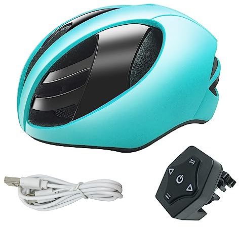 ZWHEEL Casco de Patinete con Luz de Freno y Luz de Direccion - Intermitentes- Casco de Ciclismo y Bicicleta para Adultos - Ligero con Forro Desmontable - PC + EPS - 14 Respiraderos y Cable USB Carga