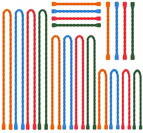 20 PCS Silicone Cable Ties Reusable Twist Ties Steel-Core Cable Tie Straps for Organizing Bundling and Holding All Purpose Bendable Cord Tie for Indoor and Outdoor 4 6 12 18 24 inch (4 Colors)