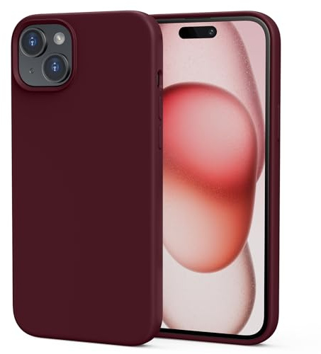 TIIXXA Silicone Case Designed for iPhone 15 plus Case 6.7 Inch, Soft Ultra Slim Protective Shockproof Liquid Silicone Phone Case Cover with Anti-Scratch Microfiber Lining Burgundy