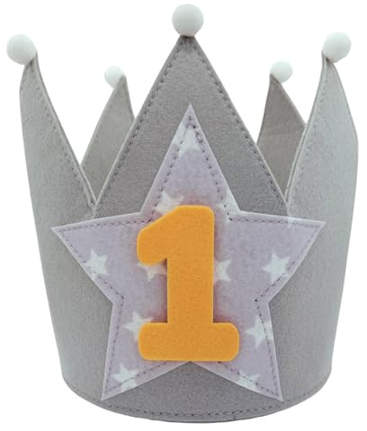 Corona Primer Cumpleaños - Para Bebé, Niño y Niña De 0 a 9 Años - Gorro Original Fiesta Infantil - Diseño Moderno - Números Intercambiables - 1 2 3 4 5 6 7 8 9 años - Regalo Original (NARANJA)