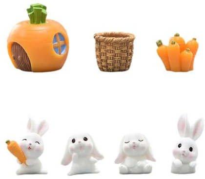 7 Piezas Adornos de Pascua Conejito de Pascua Mini Decoraciones de Conejito Miniatura Resina Figura de Conejo Mini Figuras de Conejito para Decoración de Pastele Jardin de Miniature Ornaments