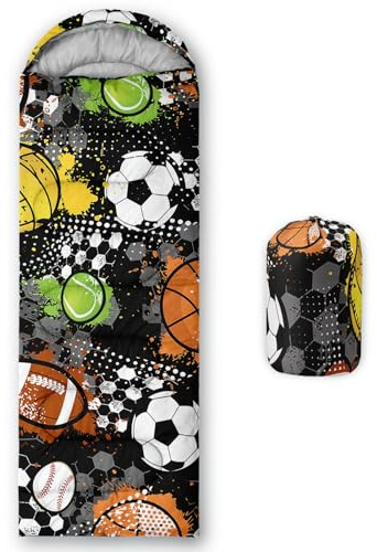 HOSIMA Saco de dormir con balón de fútbol para clima frío para adultos, niñas y niños, impermeable, para hombre, cálido, camping, senderismo, al aire libre, viajes, caza, saco de compresión