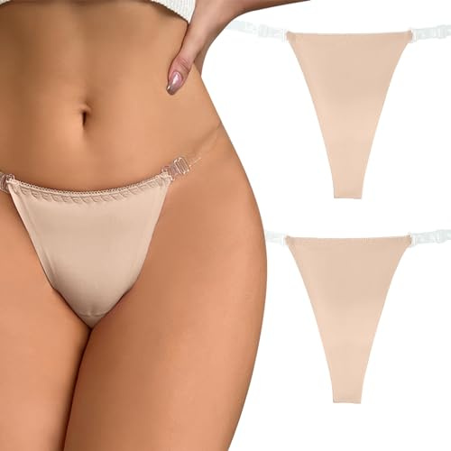 Happy Cherry No Show Light Weight G-Strings for Women Essential Invisible Quick Dry Bikini Style Underwear Solid Hipster Panties Tangas 2 Pack Flesh L