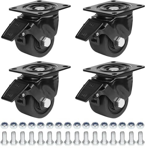 CPROSP Lote de 4 Ruedas para Muebles Pesados 75MM Capacidad de Carga de 1800KG con Freno y Tornillos, Ruedas Giratorias Gira 360 Grados, para Muebles, Bancos de Trabajo y uso Industrial, Negro