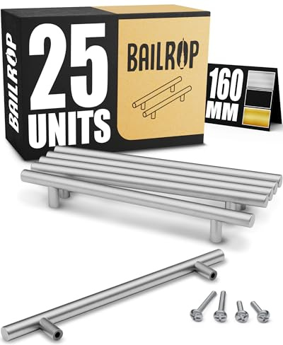 BAILROP Tiradores Cocina Plateados 160MM Tiradores Armario Acero Inoxidable – Tiradores para Puertas y Muebles de Cocina Plateados (25 PCS)