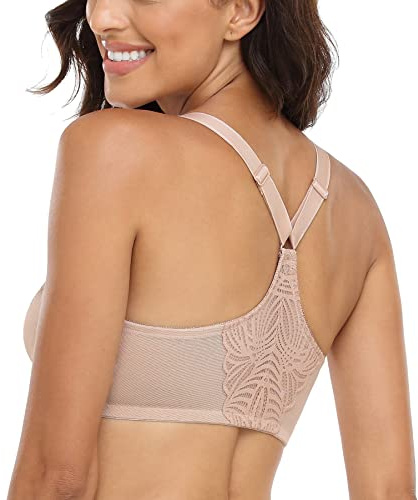 Lemorosy - Sujetador Cierre Delantero para Mujer Básico Copa Completa con Aros Acolchados Push up Talla Grande Decorativo Back 115C, Beige