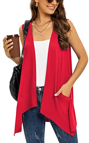 Wiwclo Veryoung - Cárdigan sin mangas para mujer, chaleco ligero con bolsillos, casual, suave, de punto abierto, dobladillo alto y bajo