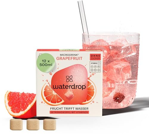 waterdrop® Microdrink Limonade: Grapefruit, 12 Drops Würfel, zuckerfreies Getränkpulver, fruchtige Sorte, Frucht- und Pflanzenextrakten, mit wertvollen Vitaminen, Wasserzusatz