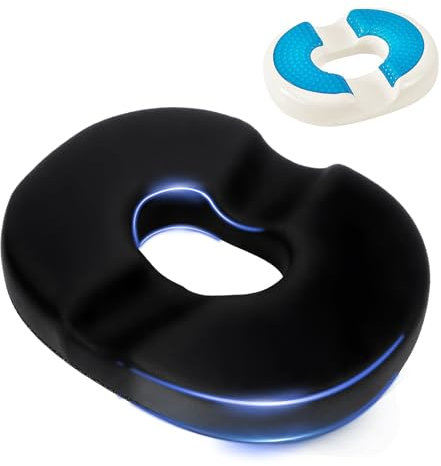 USHOP Cojín para Coxis Espuma para Hemorroides,Cojín del Asiento con diseño ergonómico,Cojín Redondo,Cojíns Donut,Espuma viscoelástica con Capa de Gel para sillas de Ruedas, Coches y oficinas