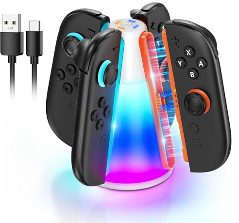 Bidirektionale Controller Ladestation für Nintendo Switch 2 (2025) Zubehör mit USB-C Ladekabel, Multifunktionale Schnell Ladegeräte Ladeständer für Joy Con 2 mit 10 Bunten RGB-Leuchten