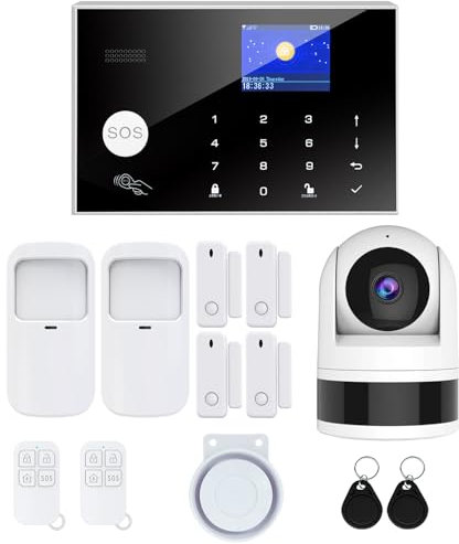 TUGARD Système de Sécurité Domestique 4G,13 Pièces Système d'Alarme, 1080P Système d'Alarme de Caméra de Surveillance sans Fil avec Alarme Sirène 120dB Compatible avec Alexa Google