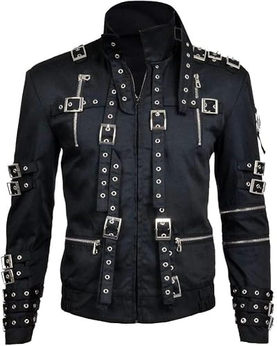 CRAFTED CRAFTS LTD Veste de Costume MJ Bad Concert Ceinturée Noire en Coton pour Homme, Noir - Coton, M
